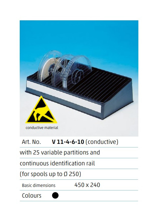 Bacs à bobines ESD PP conducteur carbone Rs ≤ 10⁵ Ω 10 compartiments – Eurostat
