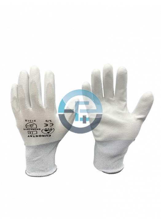 ESD Dissipative Nylon Light Gloves Fingers and Palm Pu Coated / Whiteesd Dissipative Nylon Light Gloves Fingers and Palm Pu Coat