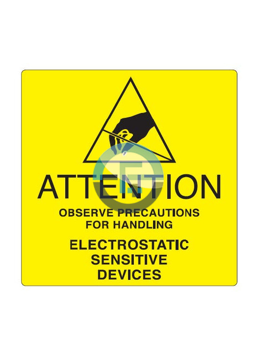 ESD-Etiketten gelb 51×51 mm, ablösbarer Acrylkleber, 500 Stück/Rolle, Ø 76,4 mm – Eurostat