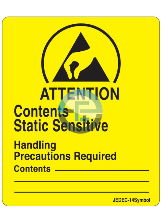 ESD Yellow/Black Labels 51×60mm Permanent Rubber Adhesive 500/Roll – Eurostat